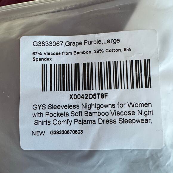 GYS Sleeveless Pajama Dress Sleepwear with Pockets Grape Purple NWT Size Large - Picture 9 of 9